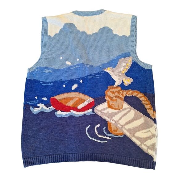 Vintage Preppy Coastal Nautical Embroidered Cotton Blend Sweater Vest Womens S - Picture 2 of 16